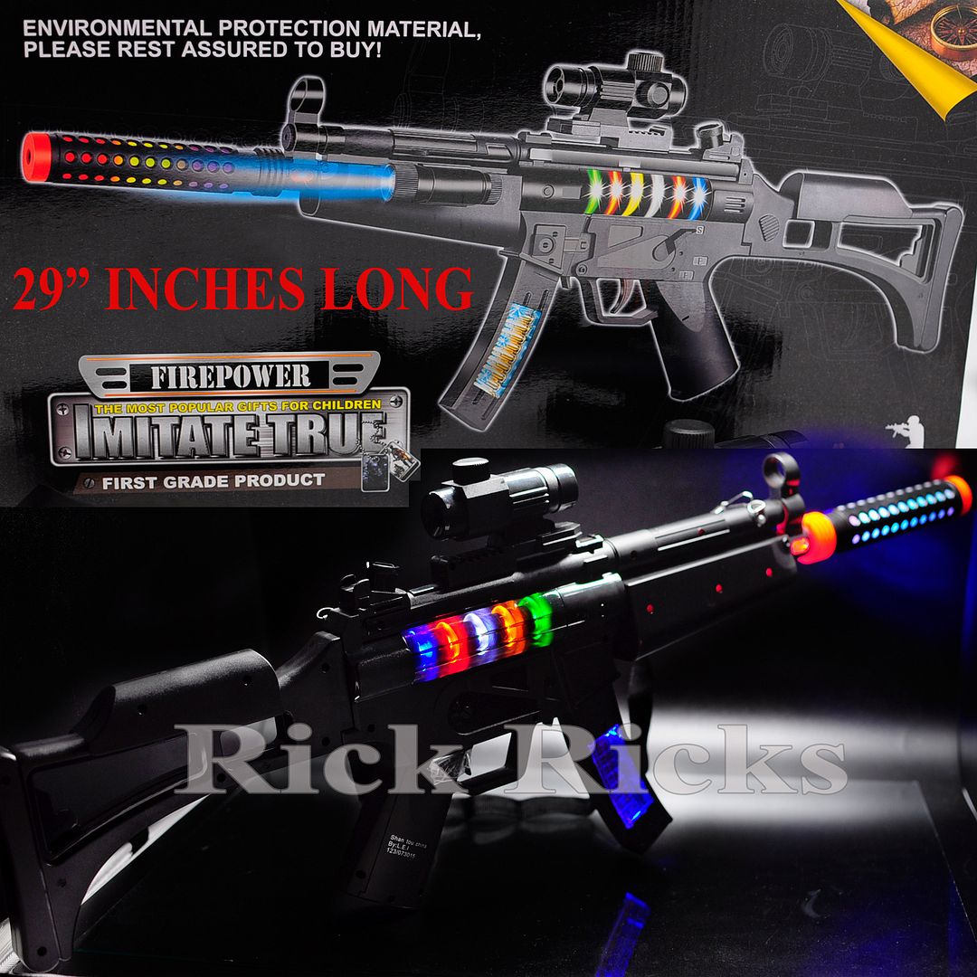 BIG Light Up Assault Rifle Machine Gun Toy Kids Moving Barrel LED Tommy