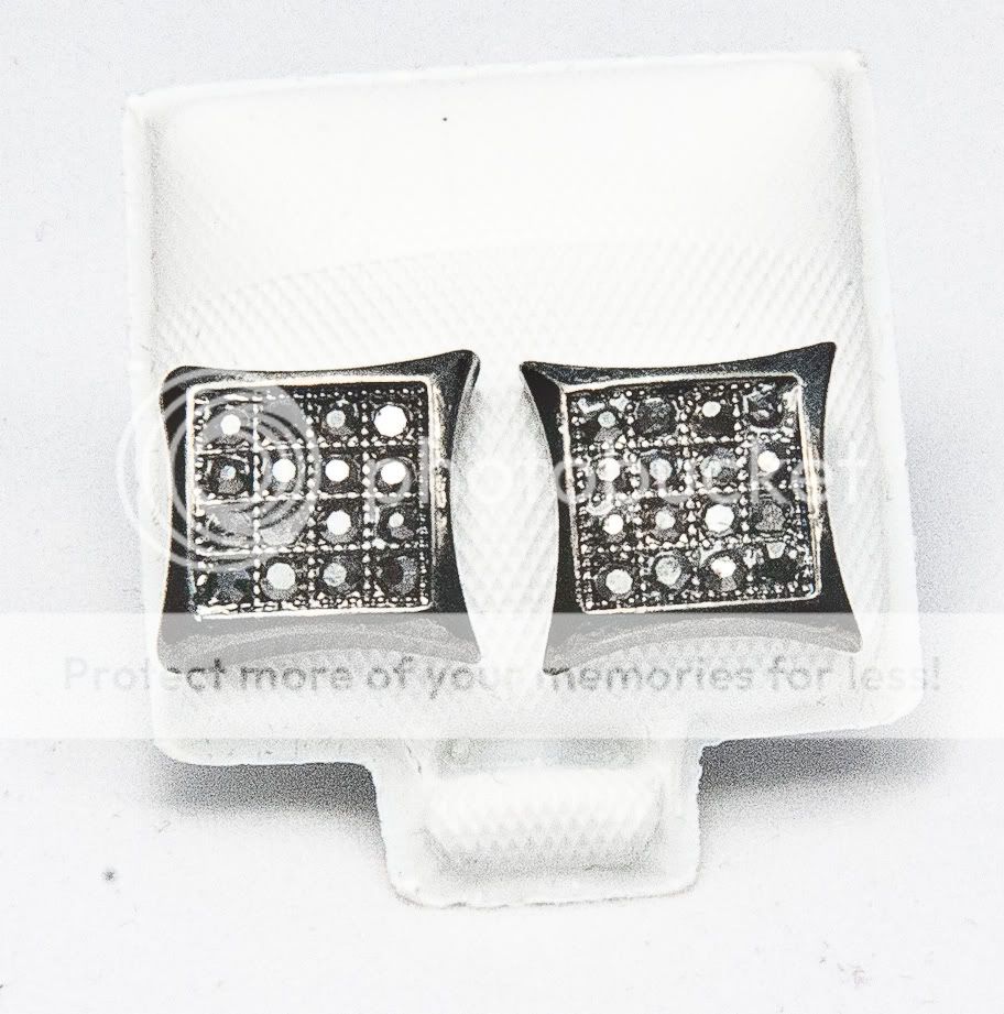   Mens Silver, Gold & Black Square Stainless Steel Zircon Studs Earrings