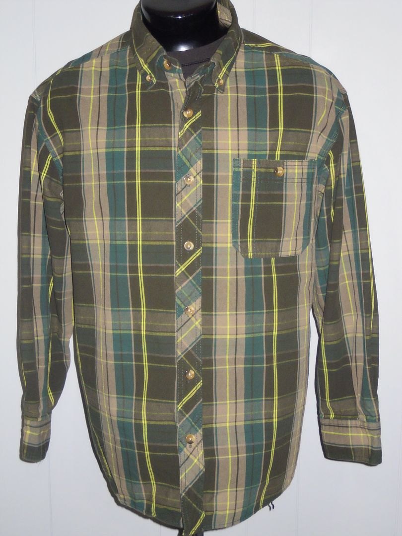 C E Schmidt WorkWear Green Plaid Button Down Long Sleeve Casual Shirt XL Pocket