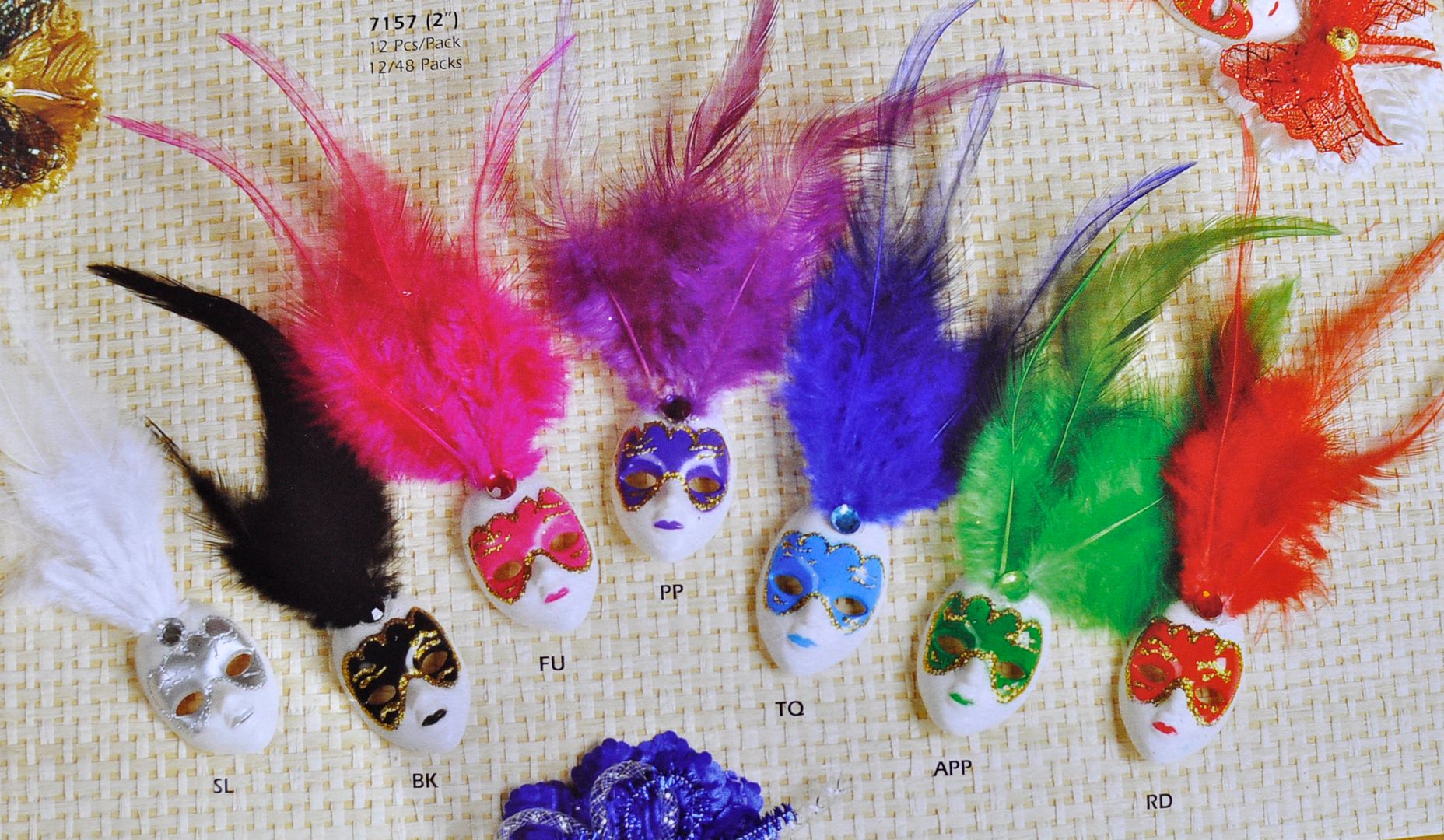 1 Mini Mardi Gras Feathered Glitter Clip Mask Venetian Masquerade